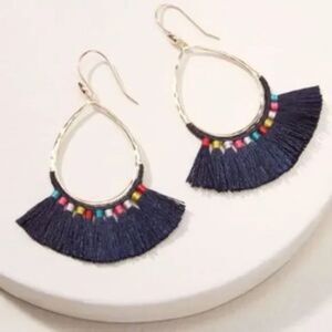 Stella & Dot Fringe Navy Drop Earrings